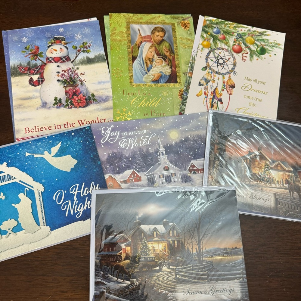 7 Unused Vintage Christmas Greetings Cards with Envelopes Bundle